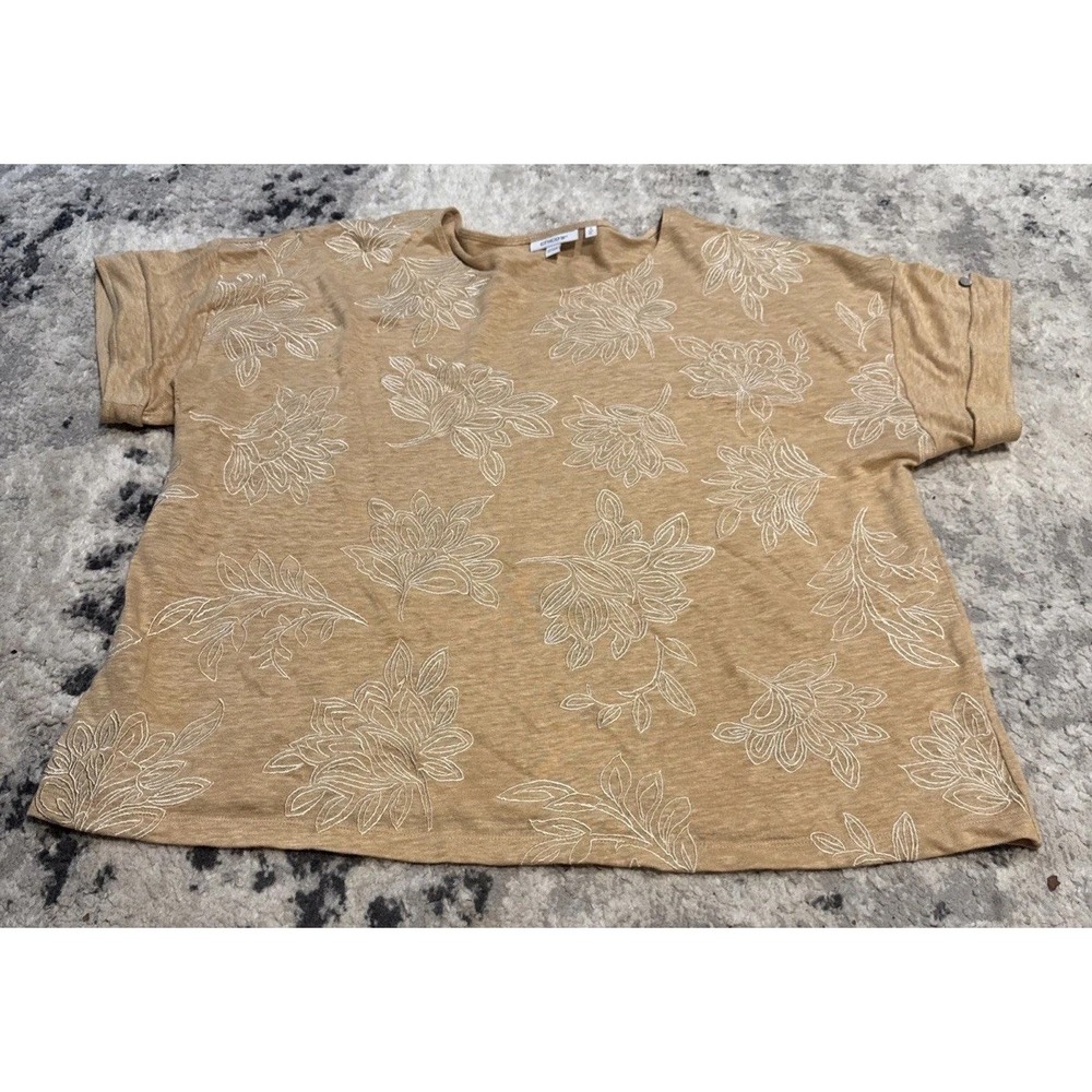 Chicos Linen Yellow/White Cap Sleeve Shirt Womens Sz 3 XL X-large